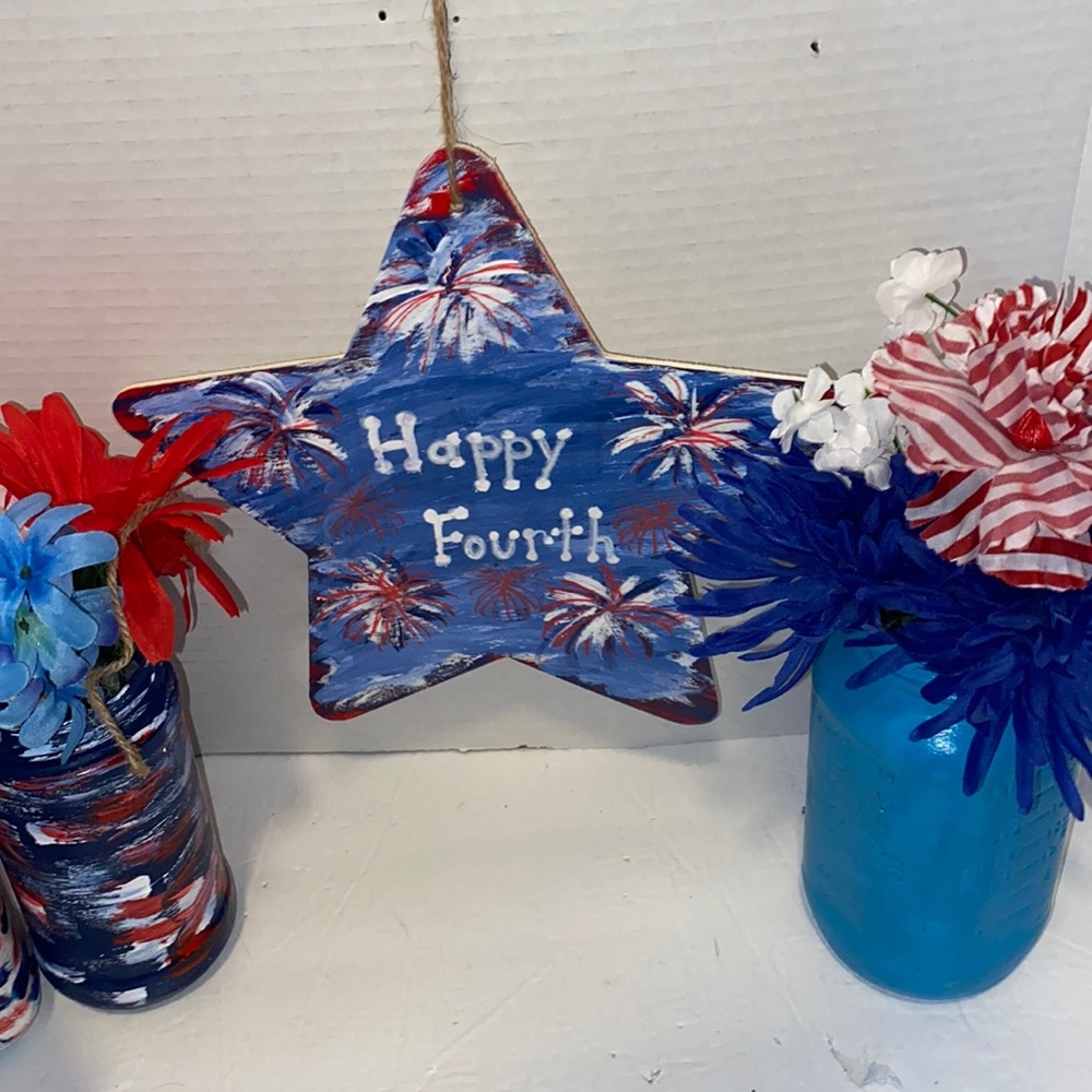 Fireworks Wall or Door Sign Hand Painted Fourth of July Decor